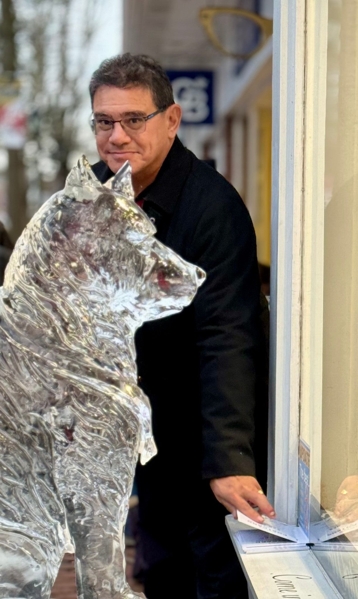 ice carving of akita