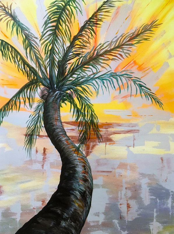 Palm Tree by Ocean Painting